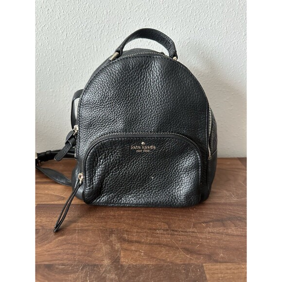 Kate Spade Mini Backpack Purse Black Pebble Grain Leather Zip Shoulder Bag - Picture 1 of 8